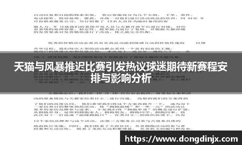 天猫与风暴推迟比赛引发热议球迷期待新赛程安排与影响分析